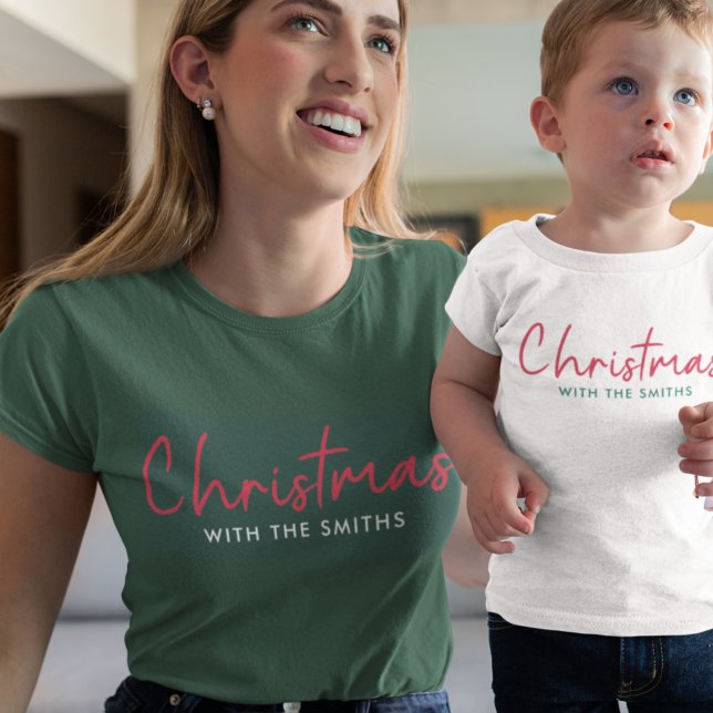 Camiseta Natal da família | Na moda Trendy Forest Green (Criador carregado)