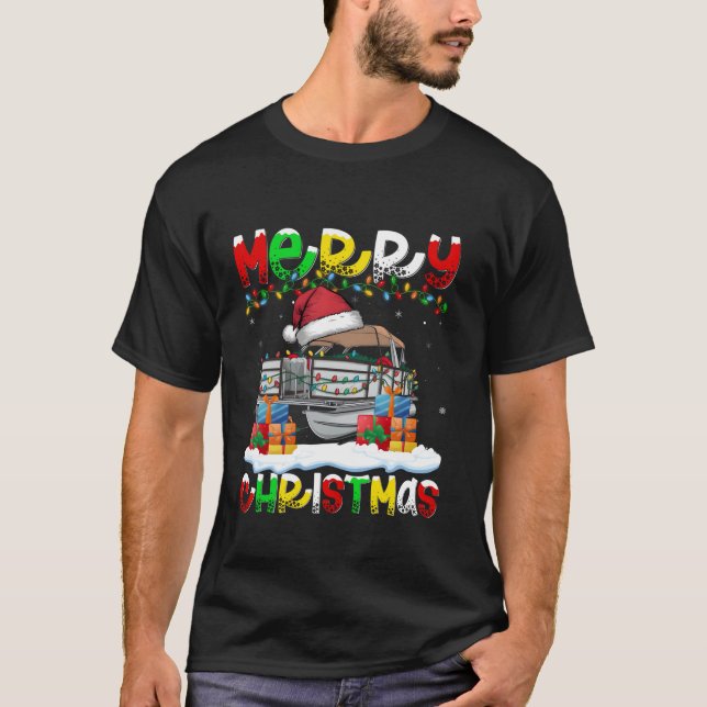 Camiseta Natal da Feliz do Barco de Santa Hat no Xmas Light (Frente)