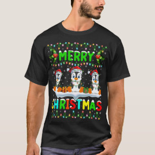 Camiseta Natal da Feliz Santa Hat do Pássaro Penguin do Xma