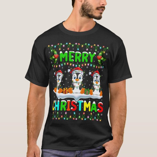 Camiseta Natal da Feliz Santa Hat do Pássaro Penguin do Xma (Frente)