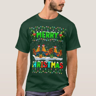Camiseta Natal da Feliz Santa Hat do Xmas Rooster Bird Ligh