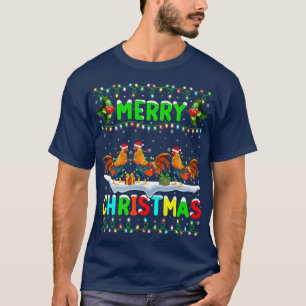 Camiseta Natal da Feliz Santa Hat do Xmas Rooster Bird Ligh