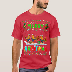 Camiseta Natal da Feliz Santa Hat do Xmas Rooster Bird Ligh