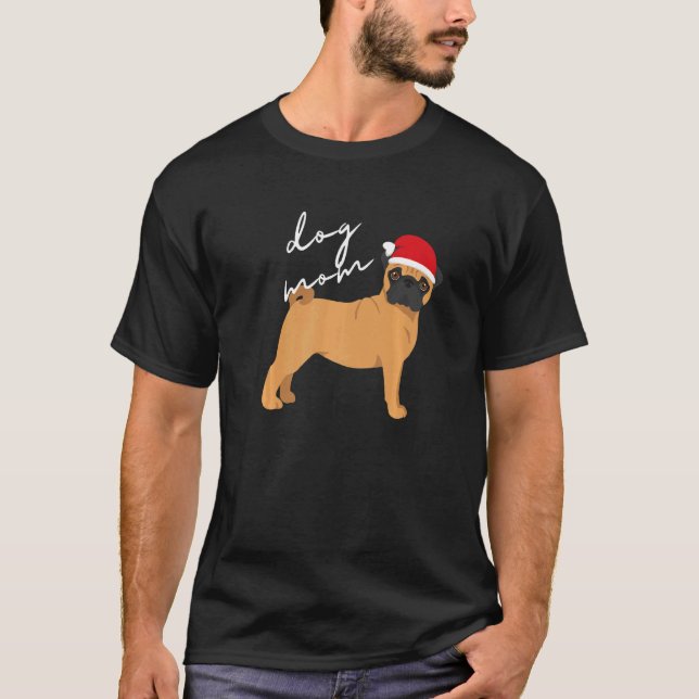 Camiseta Natal da Mãe do Cachorro Pug Cor de Veado (Frente)