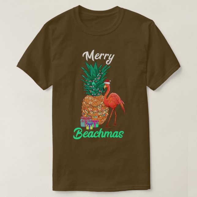 Camiseta Natal Da Praia Da feliz Em Julho De Flamingo Pinea (Frente do Design)