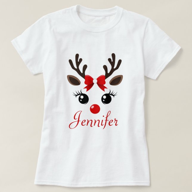 Camiseta Natal da Reindeer Personalizada | Férias Festivas (Frente do Design)