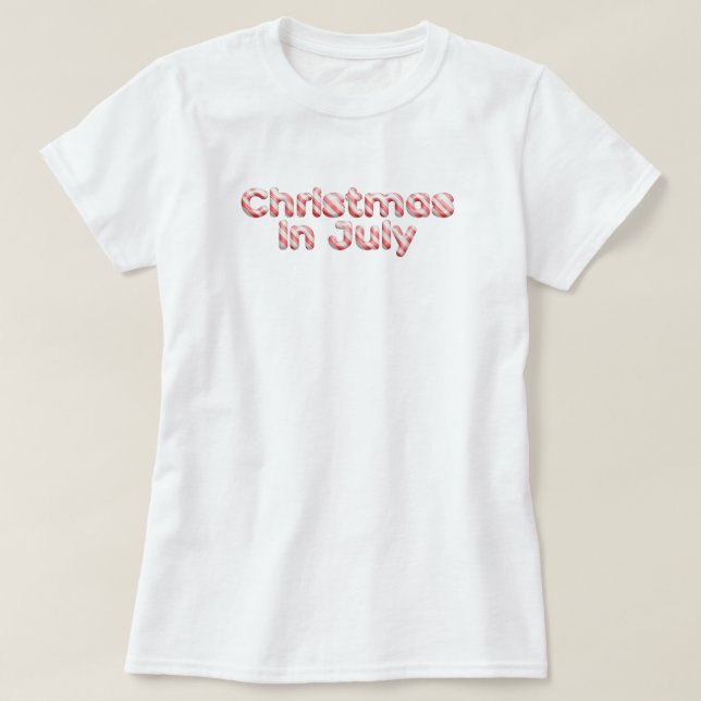 Camiseta Natal da Tipografia Candy Cane em julho (Frente do Design)