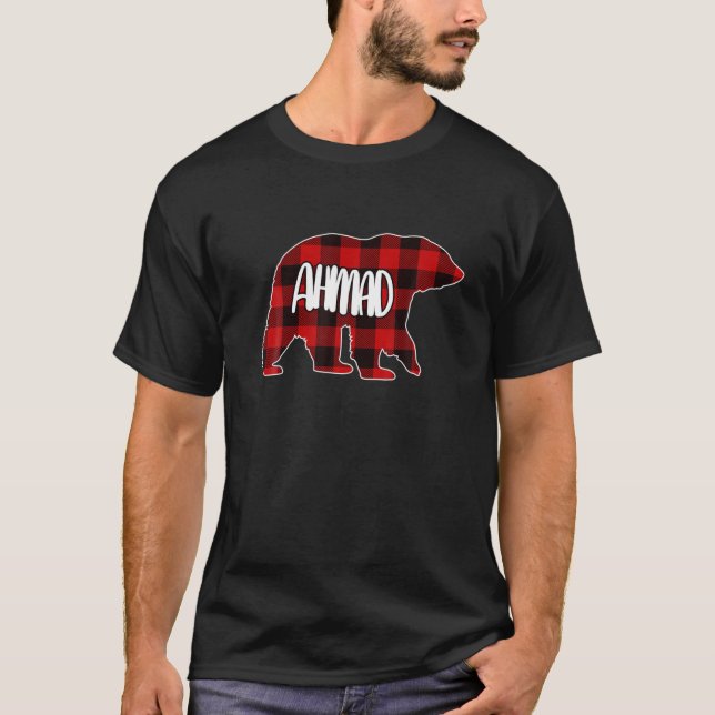Camiseta Natal da Xadrez Vermelha Personalizada do Urso Men (Frente)