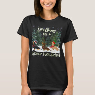 Camiseta Natal Dachshund Caminhando Em Uma Terra Maravilhos