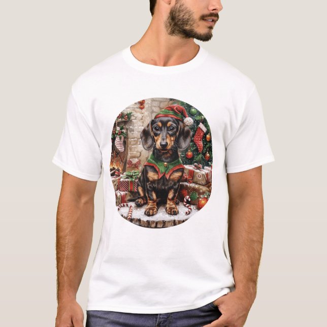Camiseta Natal Dachshund Dogs Elf (Frente)