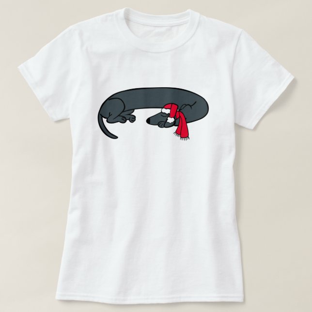 Camiseta Natal Dachshund Dormindo (Frente do Design)