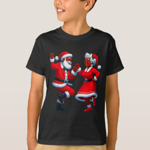 Camiseta Natal Dançando Preto Santa Senhora Afro-Americana