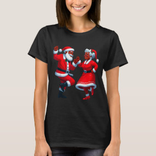 Camiseta Natal Dançando Preto Santa Senhora Afro-Americana