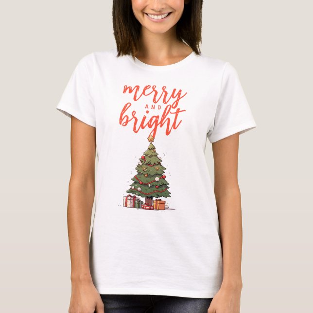 Camiseta Natal das mulheres brancas felizes e brilhantes (Frente)