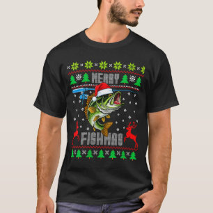 Camiseta Natal das Mulheres Felizes Peixe B Peixe Pescaria