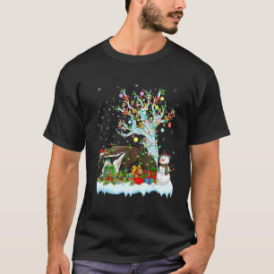 Camiseta Natal de Anteater Papai noel Hat Lighting Anteater