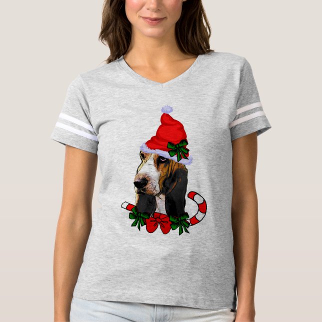 Camiseta Natal de Basset Hound (Frente)