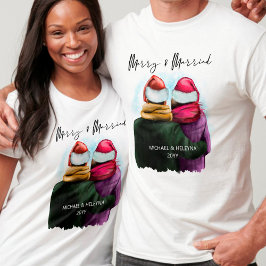 Camiseta Natal de Casal de Script Casado e feliz