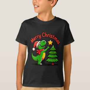Camiseta Natal de Dinossauro Feminino Feliz Natal T-rex De