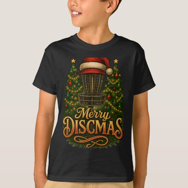 Camiseta Natal de Disco de Golfe Alegre Discmas  (Frente)