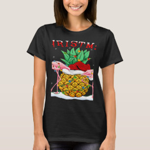 Camiseta Natal de Feliz Flamingo Pineapple Papais noeis das