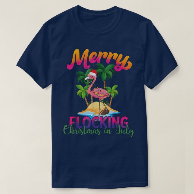 Camiseta Natal De feliz Na Natação De Flamingo De Julho (Frente do Design)