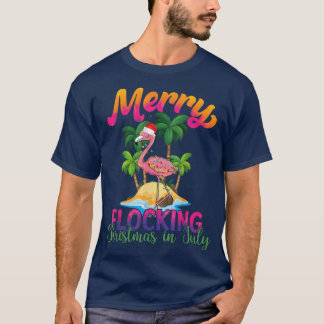 Camiseta Natal De feliz Na Natação De Flamingo De Julho