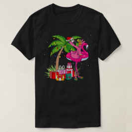 Camiseta Natal De Flamingo Rosa Tropical Em Julho De Verão