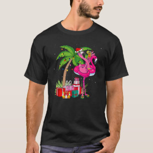 Camiseta Natal De Flamingo Rosa Tropical No Verão De Julho