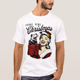 Camiseta Natal de Garota Feral Divertido Opossum Possum Ale