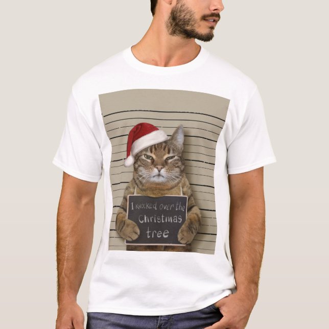 Camiseta Natal de Gato de Mugshot (Frente)