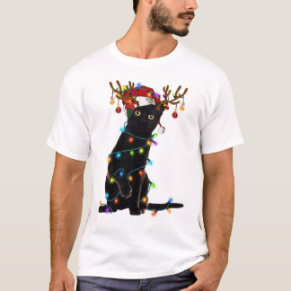 Camiseta Natal de Gato Negro Engraçado Gato Tarado Natal
