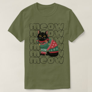 Camiseta Natal de Gato Preto Engraçado