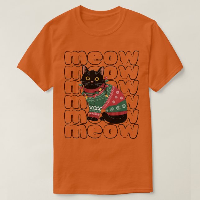 Camiseta Natal de Gato Preto Engraçado  (Frente do Design)