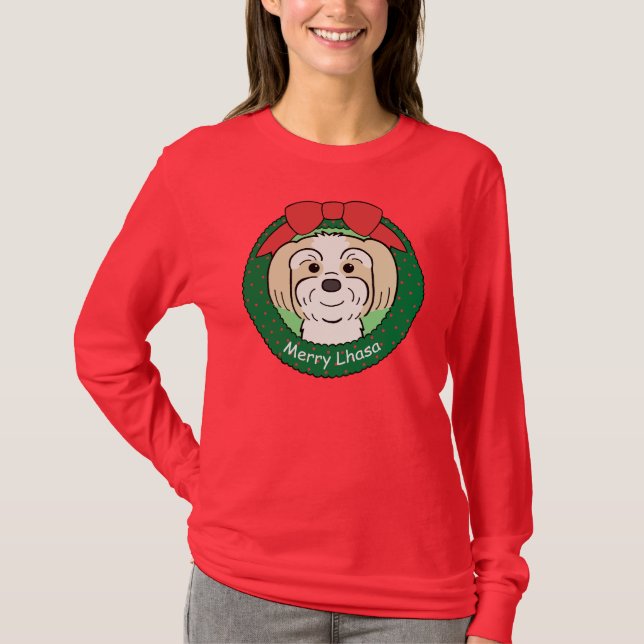 Camiseta Natal de Lhasa Apso (Frente)