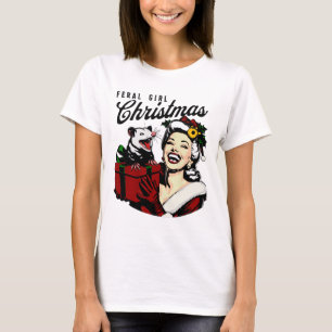 Camiseta Natal de Menina Feral Divertido Gambá Possum Feliz