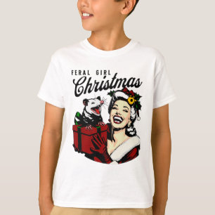 Camiseta Natal de Menina Feral Divertido Opossum Possum Ale