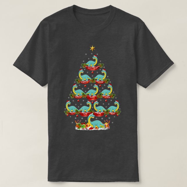 Camiseta Natal de Papais noeis de Natal Brontosaurus Dinosa (Frente do Design)