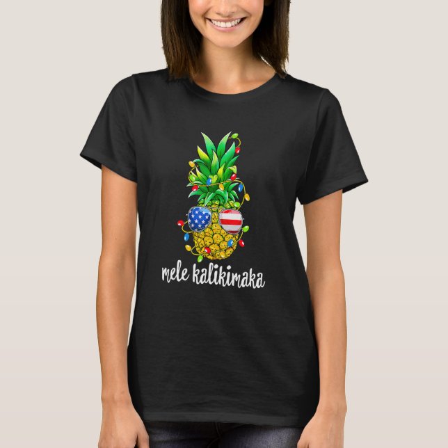 Camiseta Natal De Pineapple Mele Kalikimaka Em Luzes De Jul (Frente)