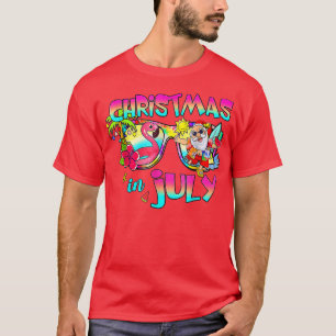 Camiseta Natal De Pink Flamingo Santa Hat No Verão De Julho