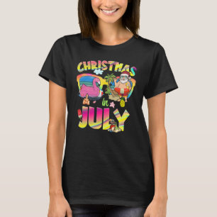 Camiseta Natal De Pink Flamingo Santa Hat No Verão De Julho