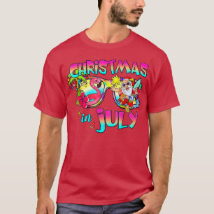 Camiseta Natal De Pink Flamingo Santa Hat No Verão De Julho
