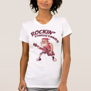 Camiseta Natal de Rockin, Papais noeis balançando com Guita
