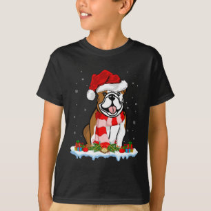 Camiseta Natal de Santa Hat American Buldog do Xmas Lightin