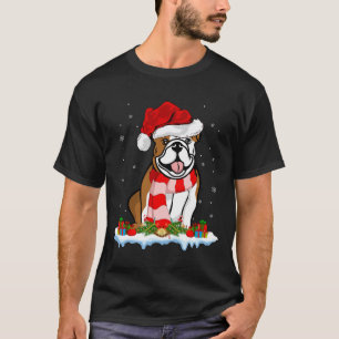 Camiseta Natal de Santa Hat American Buldog do Xmas Lightin