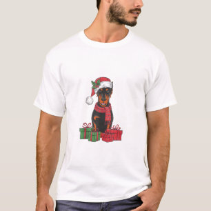 Camiseta Natal de Santa Hat Doberman Dog de Luz de Natal _3