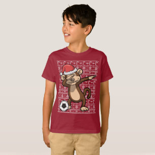 Camiseta Natal de toque ligeiro do macaco do futebol