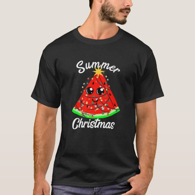 Camiseta Natal De Verão Em Julho, Árvore De Fruta De Melanc (Frente)