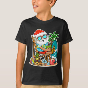Camiseta Natal de Verão em Julho - Papai Noel Tropical Surf