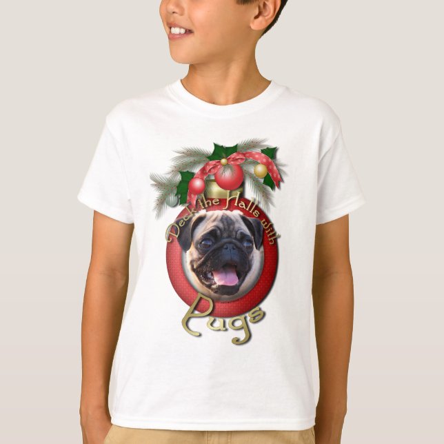 Camiseta Natal - Deck the Halls - Pugs (Frente)